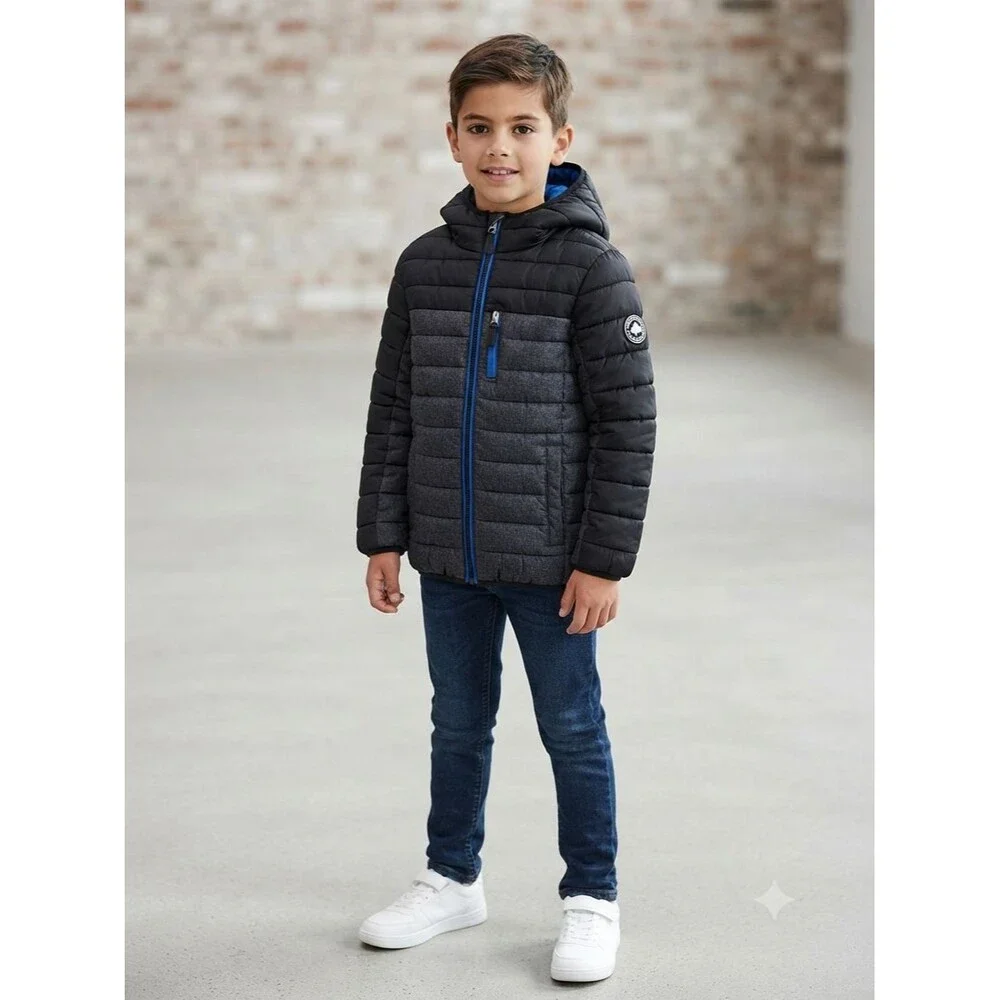 NWOT ZeroXposur Boys M 8 Hooded Puffer Jacket Colorblock Black Gray X51222K